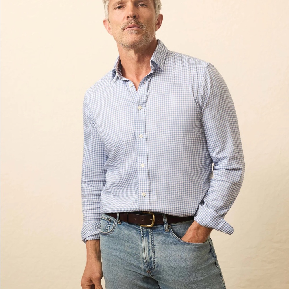 Faherty Light Blue Gingham Button Down Shirt